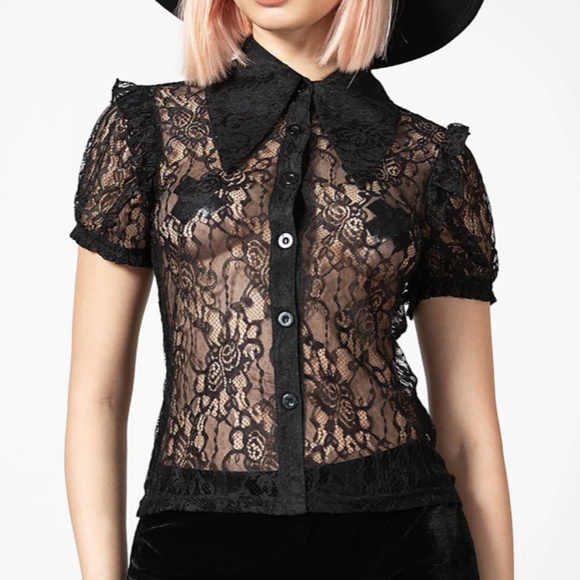 Killstar Tops - Killstar Sexy Vexina Black Lace Blouse XXL NEW